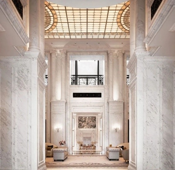Villa di lusso in stile moderno del Medio Oriente Ambrore beige e marmo bianco Lavabo Interior Design