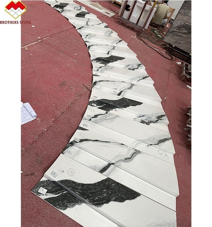 Disegno di scale per interni di lavanderia di grado personalizzato Panda Marmo bianco look piastrelle di porcellana