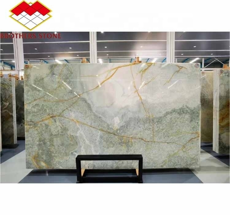 Moderno retroilluminato verde lastra di pietra di onice spessore 30 mm per il salotto grafico Parete di giada