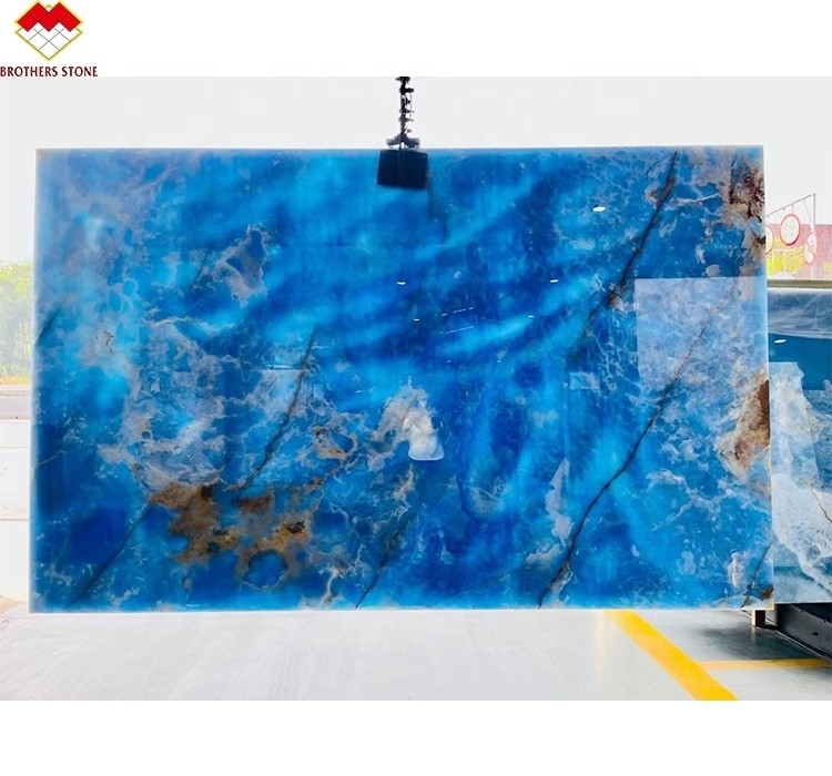 Vene d'oro blu lastre di marmo di onice pannello di pietra naturale traslucida per la decorazione interna
