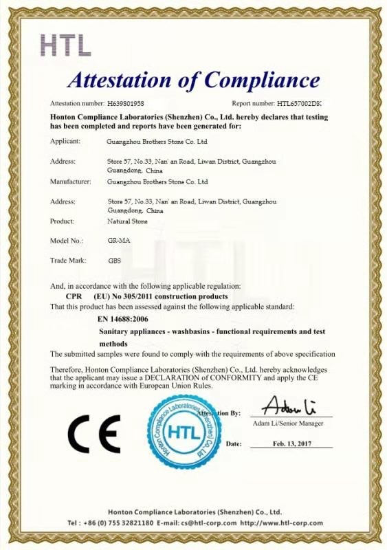 Porcellana Guangzhou Brothers Stone Co., Ltd. Certificazioni